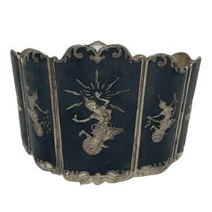 Mid-20th Century Siam Sterling Silver & Niello Enamel Panel Link Bracelet-Signed